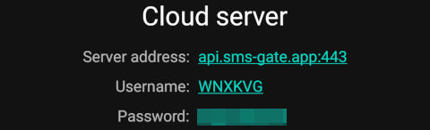 Cloud Server credentials screenshot